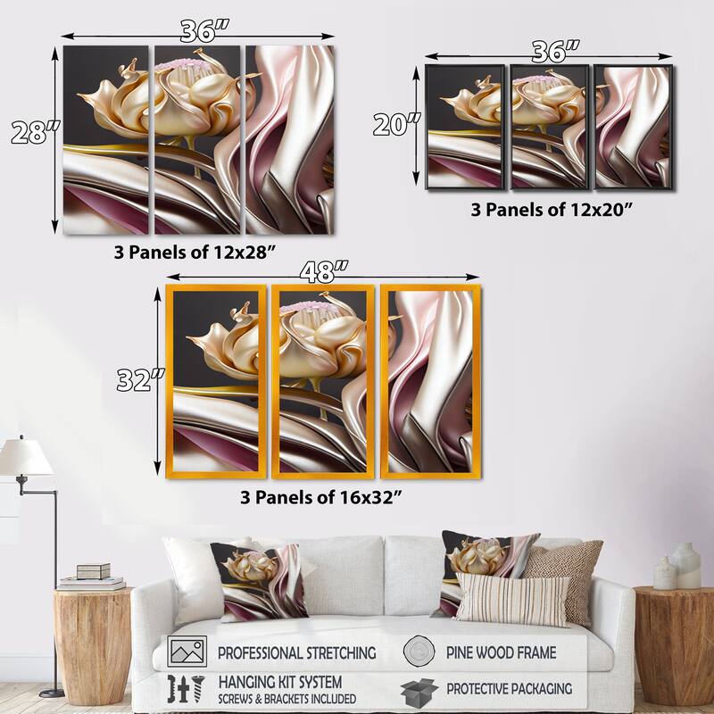 Designart "Stylish Glam Flowers In Gold And Taupe II" Floral Framed Canvas Wall Art Print 3